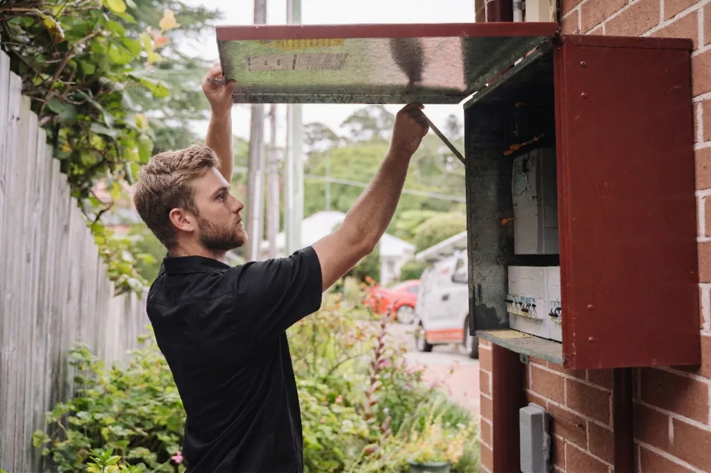 Electrician installing downlights in a Neutral Bay home